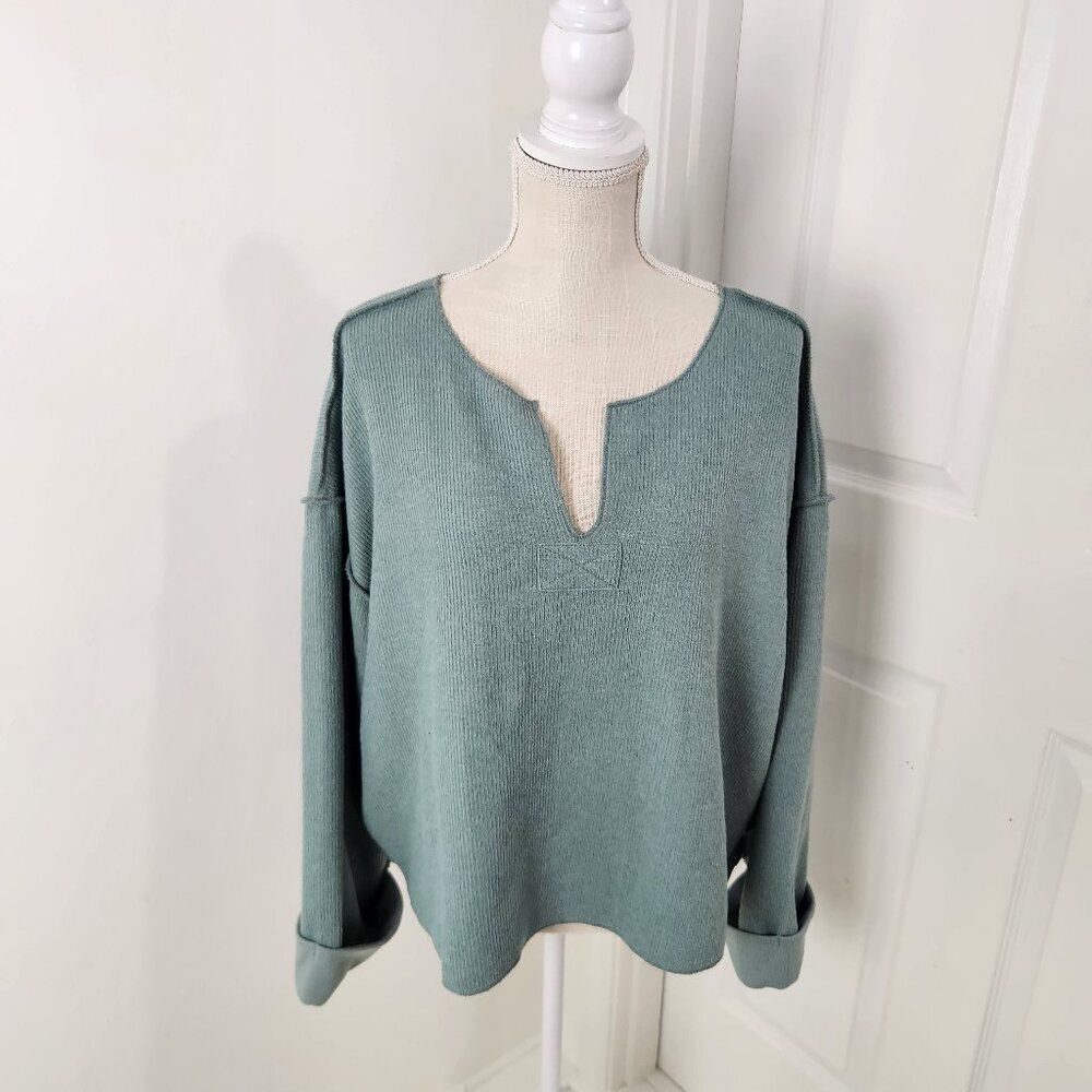 Urban Outfitters Sweater Womens L Green Ribbed Knit Oversized Sweatshirt Top